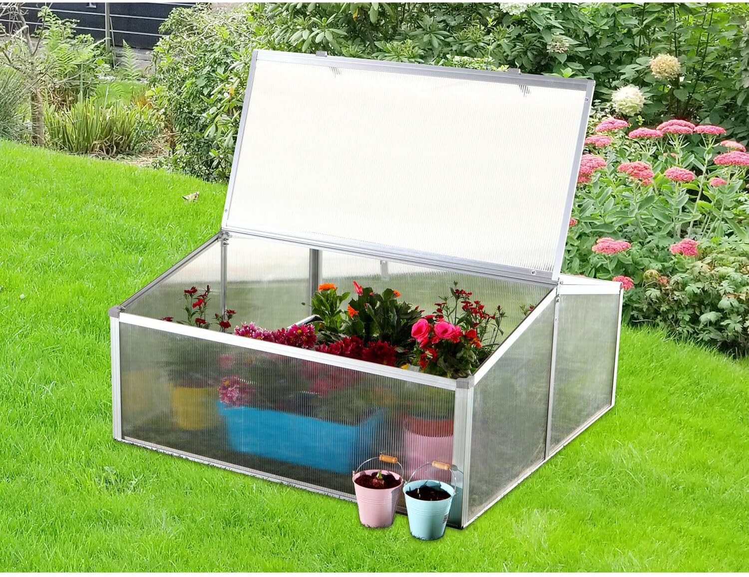 Hanover 39-Inch Double Garden Bed Cold Frame Mini Greenhouse with Adjustable Roof Ventilation