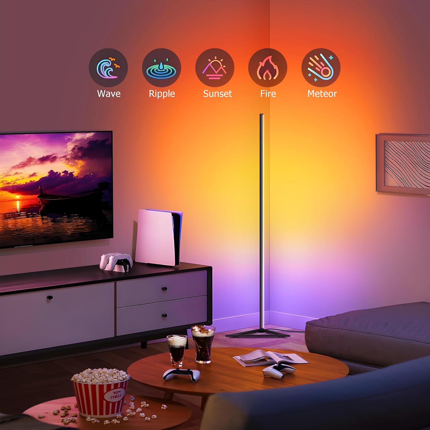 RGB Corner Floor Lamp with App & Remote Control, 16 Million Colors LED Lights / 68+ Scenes/Dimmable/Music Sync/Timer/Modern Farmhouse Night Light for Living Room, Bedroom, Gaming Room Decor
