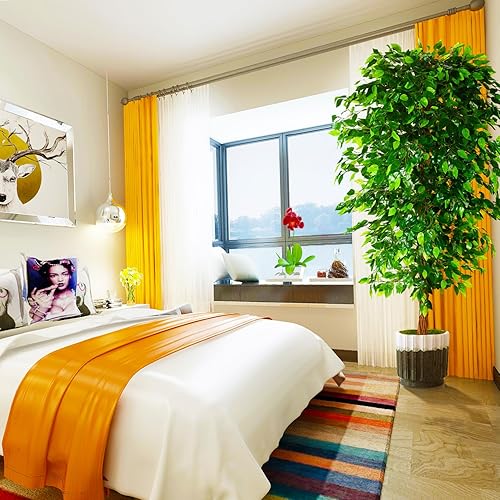 Miniatura 4 de OXLLXO Árbol artificial de seda de ficus de 7 pies (82 pulgadas) con maceta de plástico para guardería, planta falsa para oficina, casa, granja,
