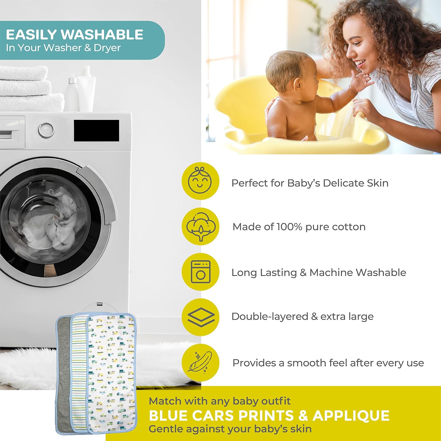 Spasilk Baby 3 Pack 100% Cotton Burp Cloths for Newborn Boys and Girls, Blue Cars, One Size