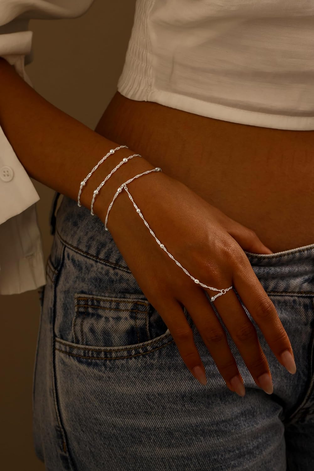 Freekiss Gold Stack Bracelets for Women: Dainty Thin Bracelet Set Trendy 14K Gold Plated Waterproof Bracelets for Women Adjustable Tennis Beaded Figaro Rope Paperclip Box Link Bracelet Gold Jewelry - Image 3