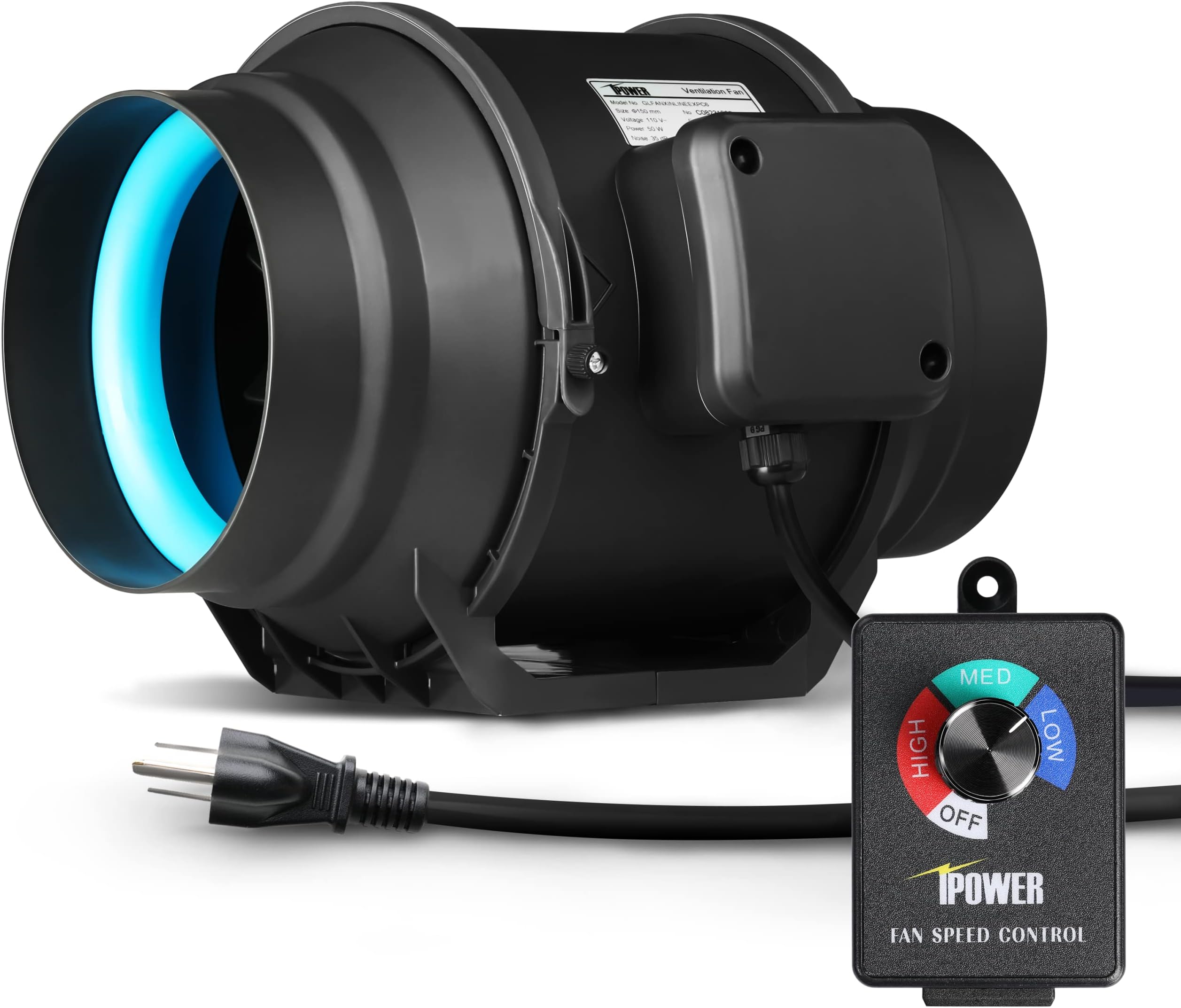 iPower 6” Inline Duct Fan with Speed Controller 350 CFM Quiet HVAC