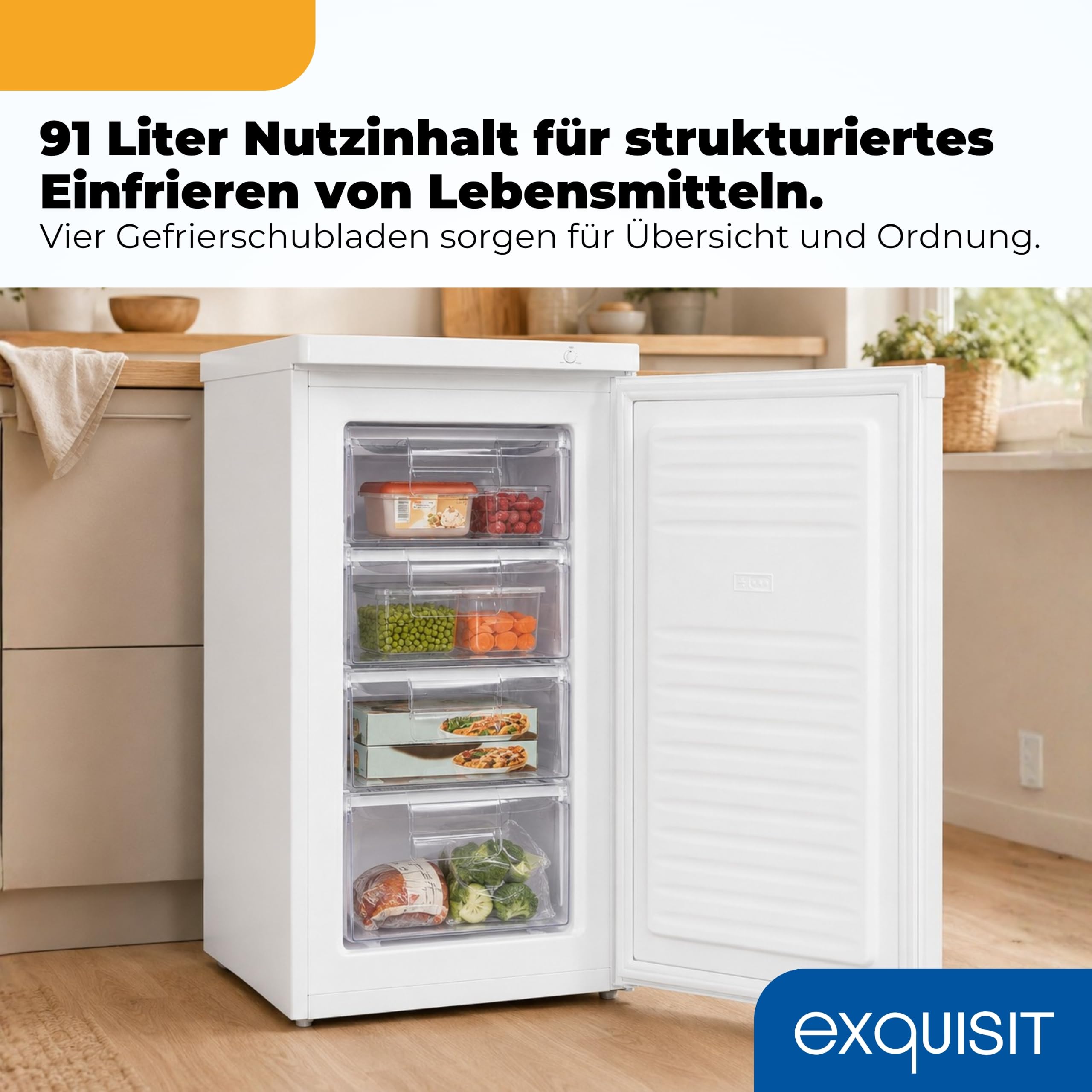 Exquisit GS512-040E Gefrierschrank 91 l Tiefkühlschrank Weiß Kompakter Freezer 4-Sterne-Gefrierfach