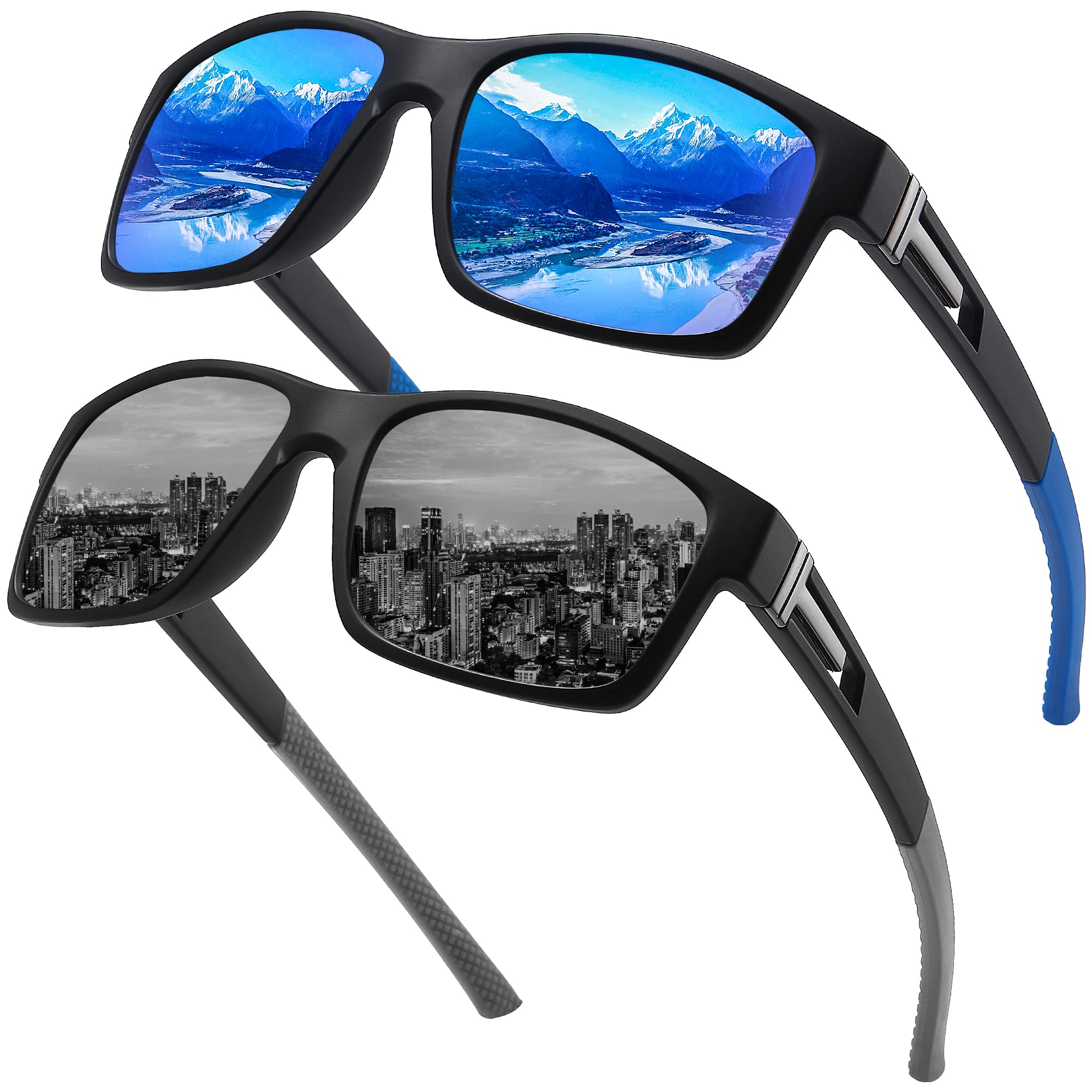 Farrobor Gafas de sol hombre Polarizadas Gafas deportivas Protección UV 2 Piezas Lentes de sol para Hombre Mujer Conducir Running Pesca Viajes