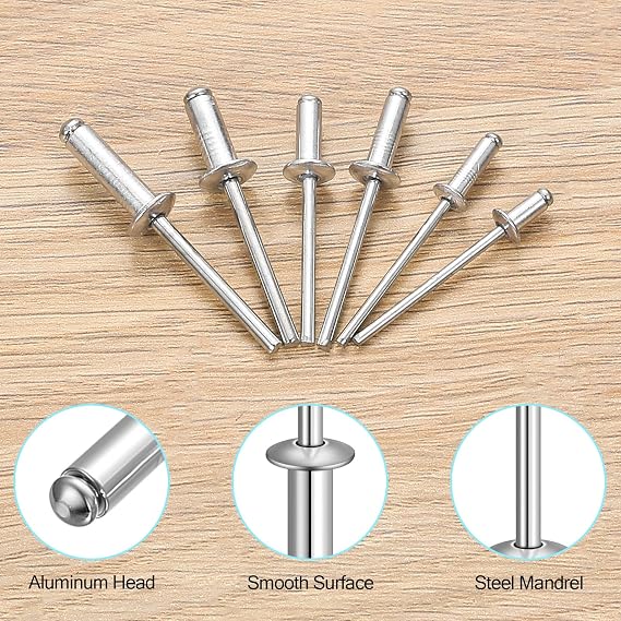 260 Pcs Pop Rivets Assortment, Blind Rivetss, Aluminum Blind Rivet Kit, Rivets for Metal Furniture Construction Marine Hardware Accessory(M3.2x6/10 mm, M4x10/12 mm, M4,8x12/16 mm)