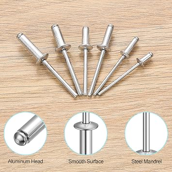 260 Pcs Pop Rivets Assortment, Blind Rivetss, Aluminum Blind Rivet Kit, Rivets for Metal Furniture Construction Marine Hardware Accessory(M3.2x6/10 mm, M4x10/12 mm, M4,8x12/16 mm)