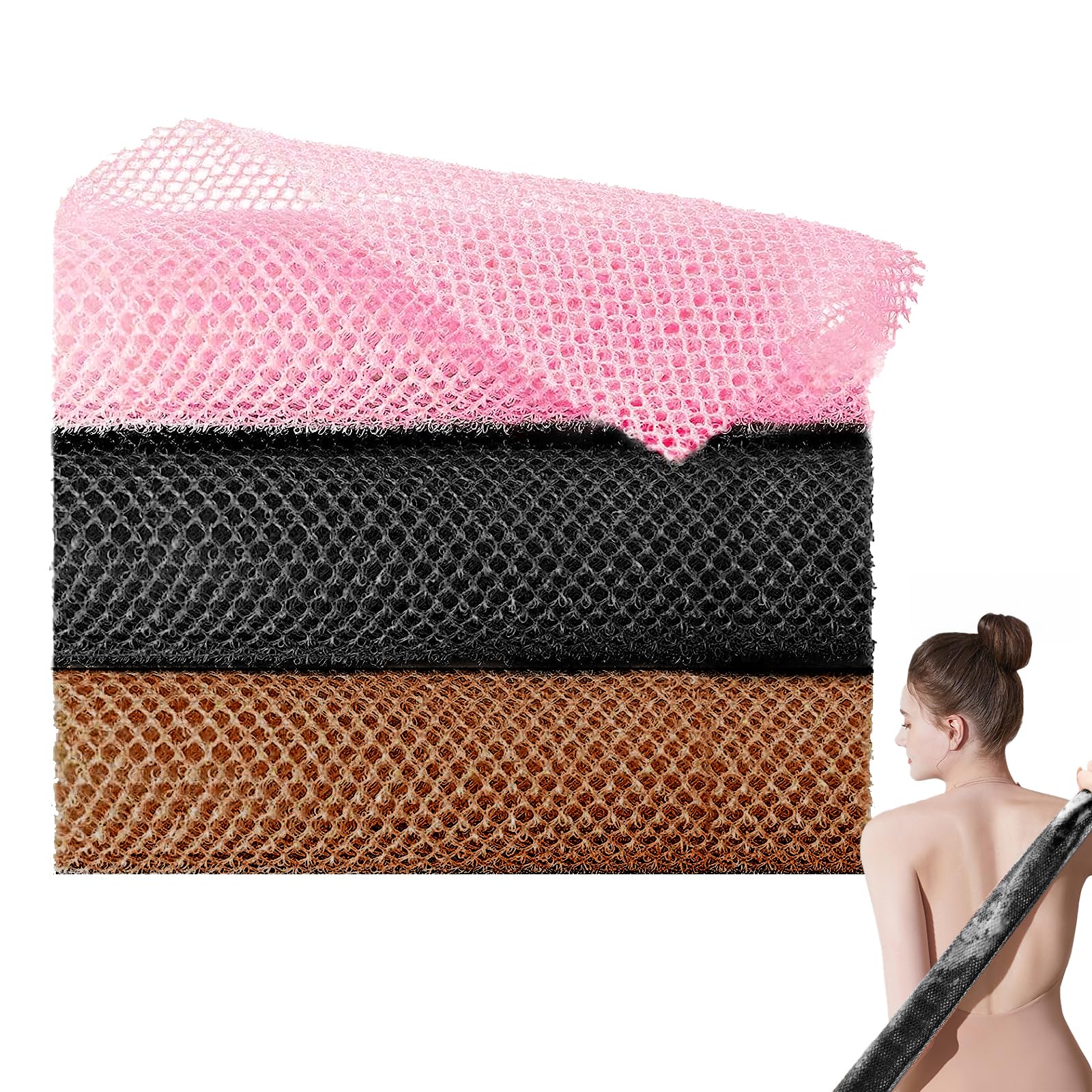 3 Piezas Africanas Esponja Red Larga, Africano Esponja de Baño, Esponja Exfoliante Africana, Para Hombres y Mujeres (Negro, Rosa, Café)
