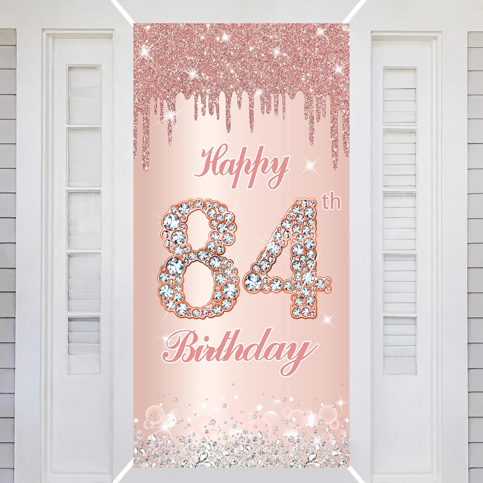 84th Happy Birthday Decorations Door Banner Pink Rose Birthday Banner for Party Backdrop for Women Door Cover Party Decoration Supplies Poster
