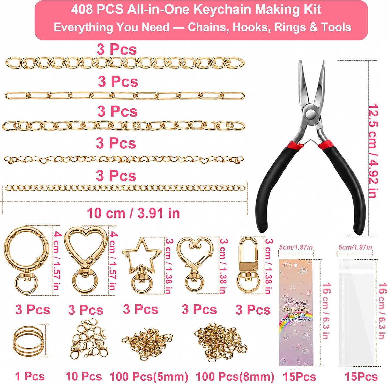 408 PCS Lip Gloss Keychain Making Kit, DIY Bag Charm Kit with 136 Charms