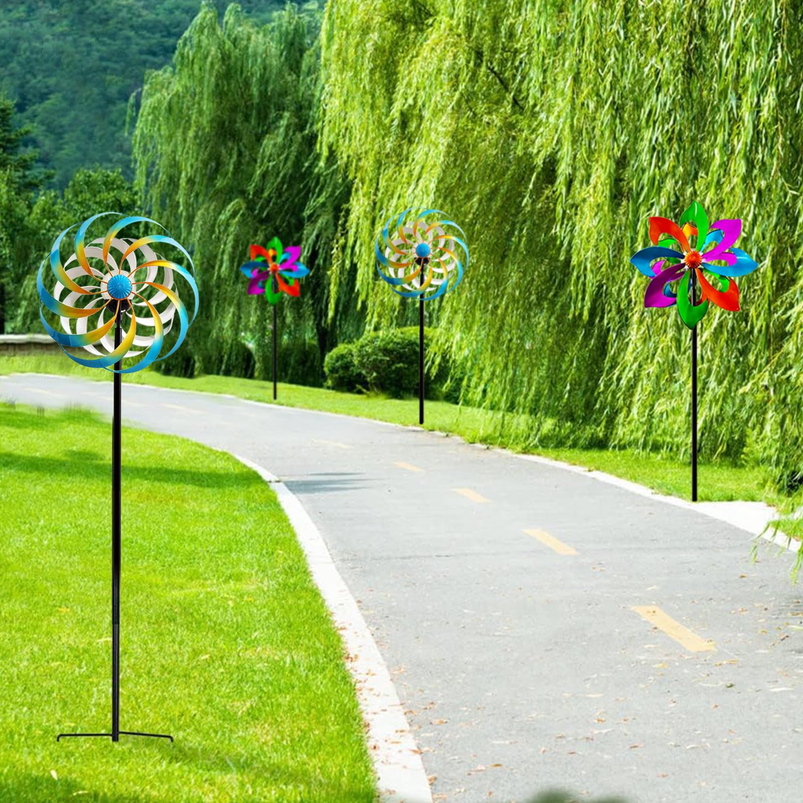 Solarny wiatrak ogrodowy, duży, duży wiatrak, do ogrodu, 3D, do użytku na zewnątrz, na taras, kolorowy