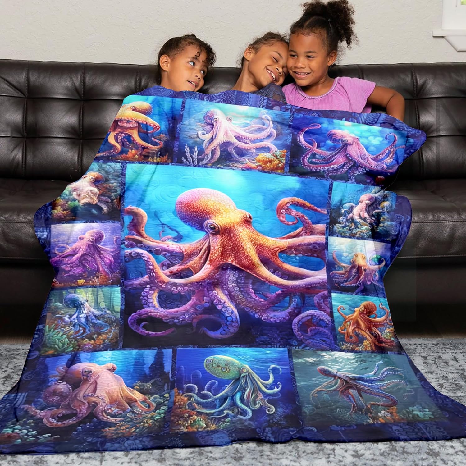 Octopus Throw Blanket Gifts for Kids Adults, Super Soft Cool Funny Nautical Octopus Stuffed Decor Blanket Gift for Women Men Girls Boys, Warm Cozy Fuzzy Plush Fleece Flannel Blankets 50"x40" for Couch - Image 5