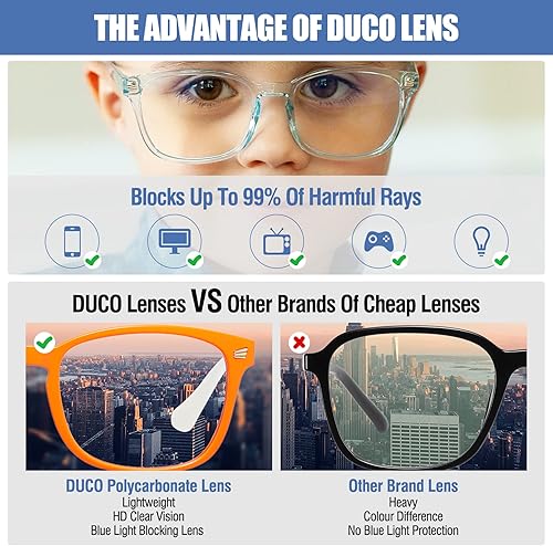 Miniatura 5 de DUCO K028 - Lentes de luz azul para niños y niñas, para juegos de computadora, antirrayos UV, para niños de 6 a 10 años