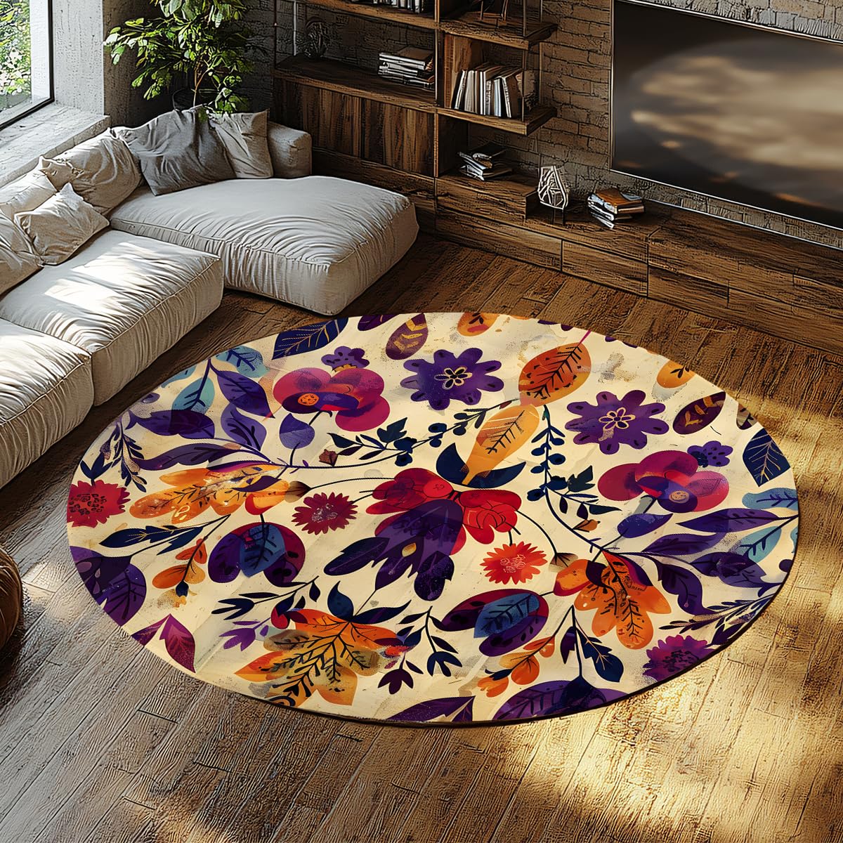 Tapis à motif floral audacieux de 120cm lavable et doux pour salon et chambre