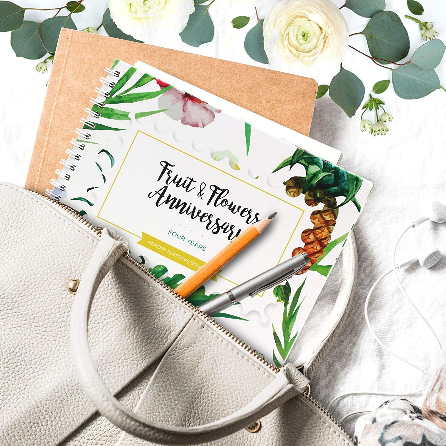 Celebrate 4th Wedding Anniversary with a Memory Book - Preserve Fruits&Flowers Moments Forever - Stickers, Matching Card - Unique Gift for Boyfriends - Capture Love's Journey!