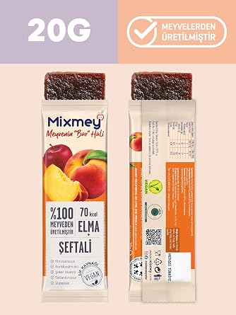 Mixmey Tatlı Sever Meyve Barı – 24 Adet | Sağlıklı Atıştırmalıklar – Vegan, Glutensiz (20GR X 24 ADET)