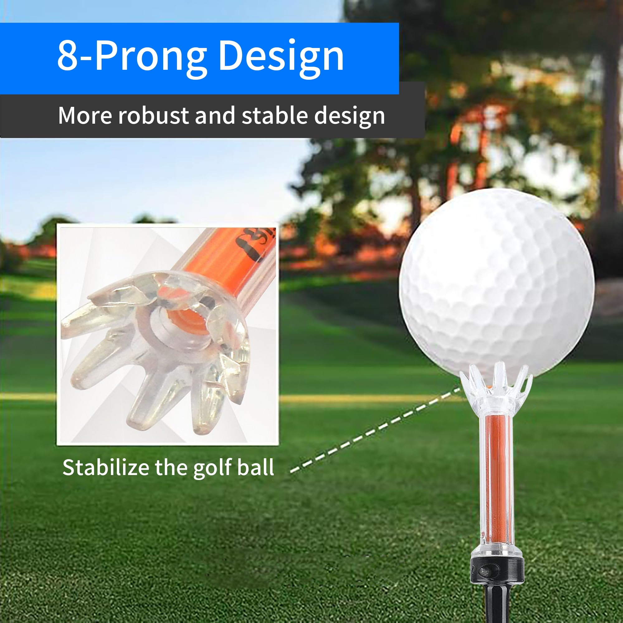 Magnetic Plastic Golf Tees, 5 Pcs Professional Long Golf Tees 3 1/2, Premium 8 Prongs Design Enhanced Durability & Stability, Precision Height Markers for Perfect Trajectory, Golf Accessories for Men