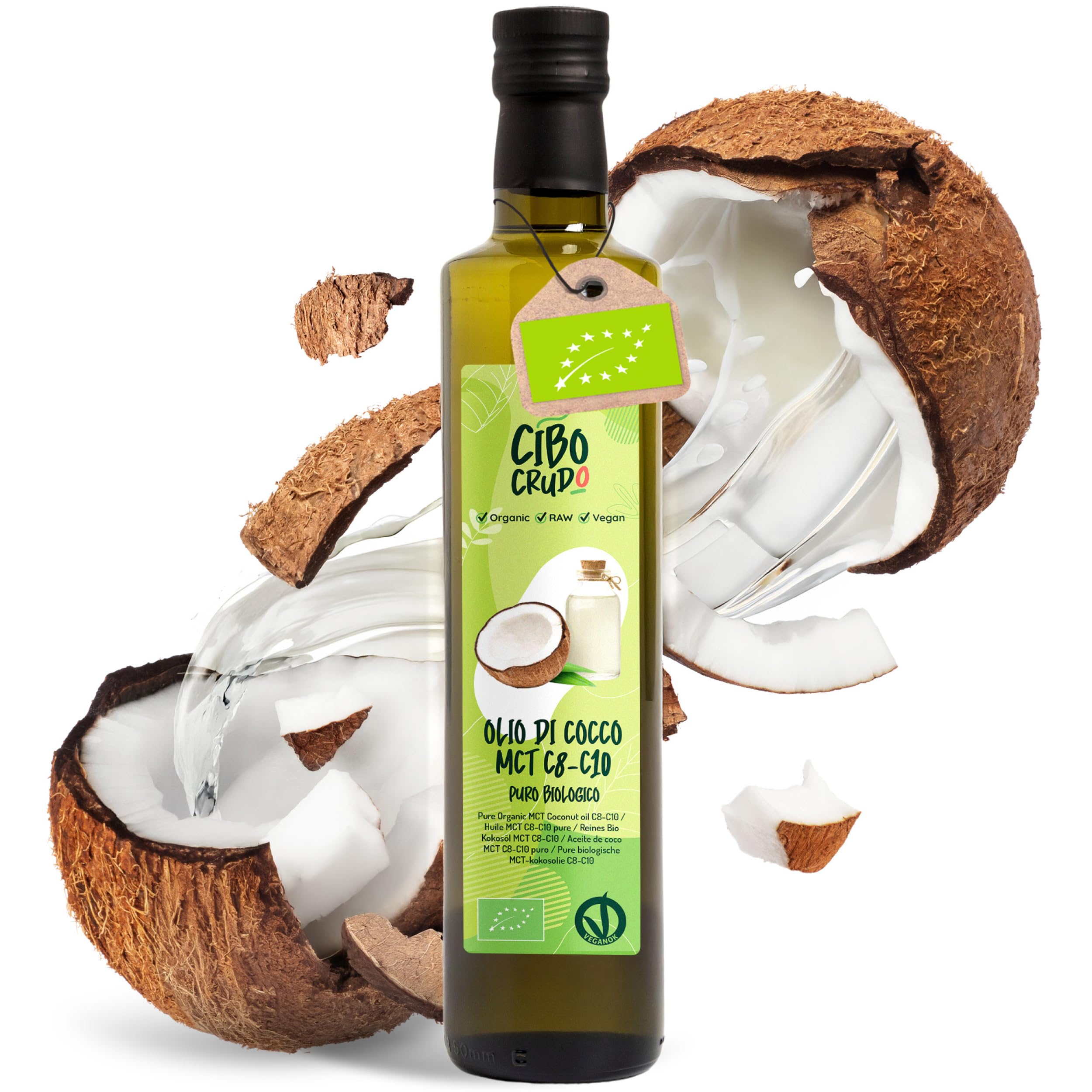 MCT olio bio 500ml | 70% Acido caprilico | 30% Acido caprico | sapore neutro | 100% puro | Imbottigliato e controllato in Germania | Biotiva