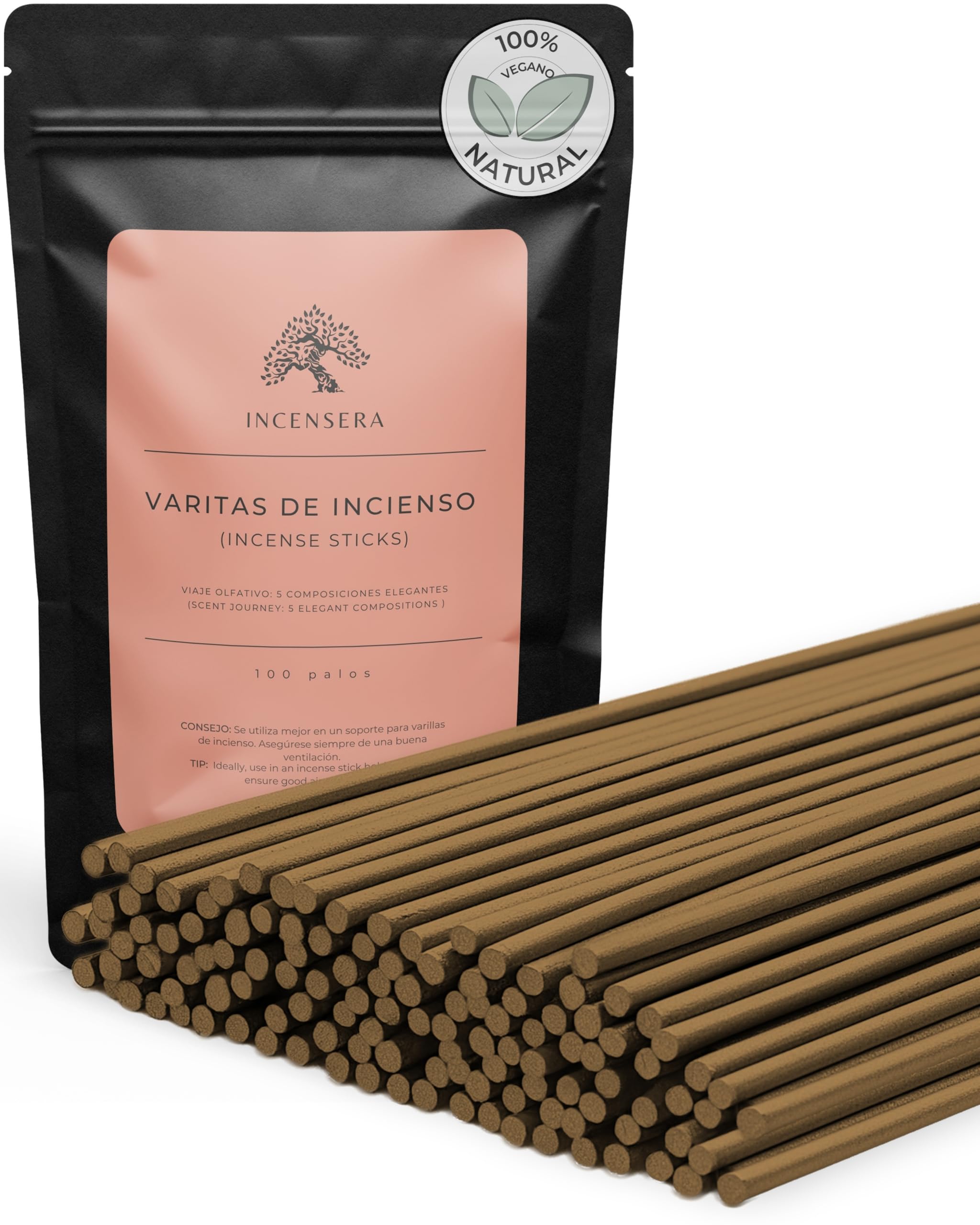 Incensera Incienso Natural Set 5×20 100 Varillas Lavanda Salvia Eucalipto Sándalo Rosa Osmanthus