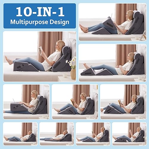 Miniatura 6 de 5Pcs Wedge Pillow Set for After Surgery, Orthopedic Bed Wedge Pillow Set for Post Surgery, Acid Reflux Relief, Sleeping, Back Pain Relief