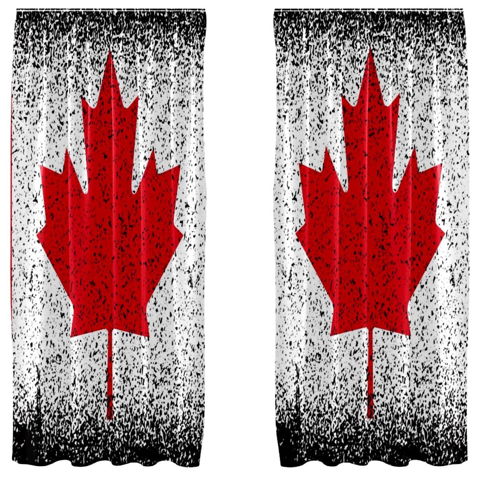 Rideaux drapeau du Canada grunge lot de 2 pièces en rouge et noir 140x213 cm