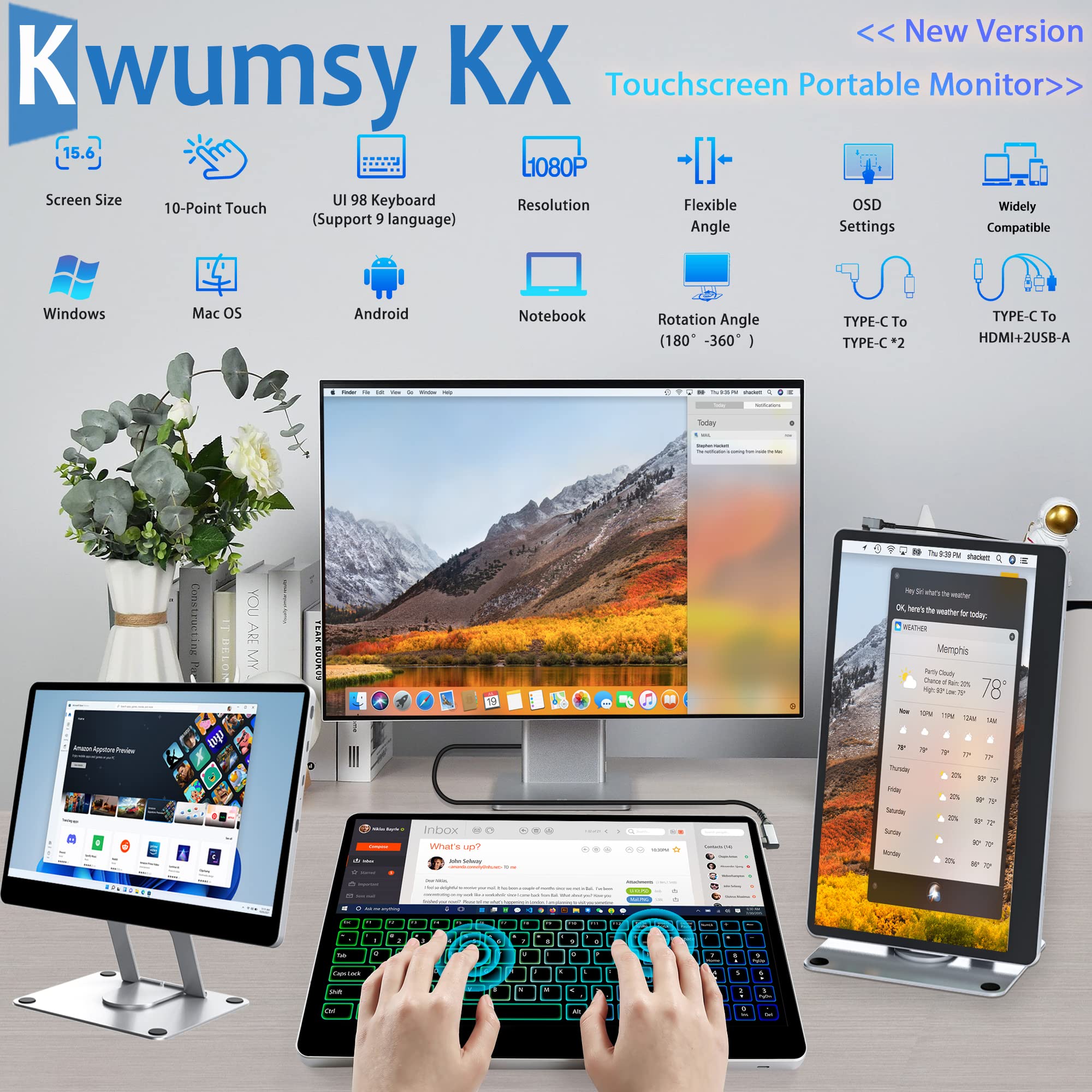 Amazon.com: Kwumsy KX 15.6'' Portable Monitor Touchscreen,1080P