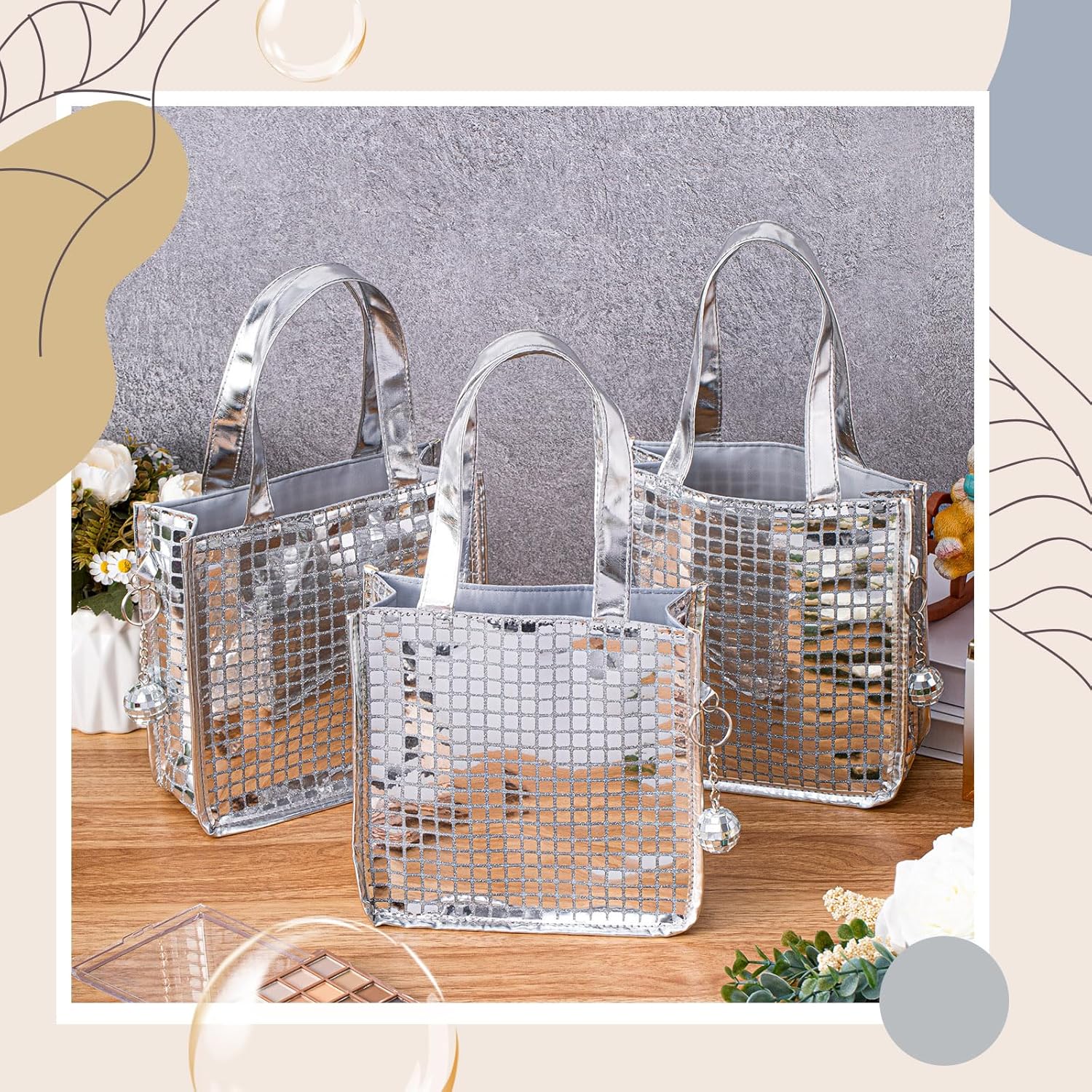 4 Pack Reusable Disco Tote Bag with Handles Last Redeo Bachelorette Silver Mirror Glitter Party Gift Bags 70s 80s 90s Bags with Disco Ball Wedding Birthday New Years Eve Party Favors - Image 3