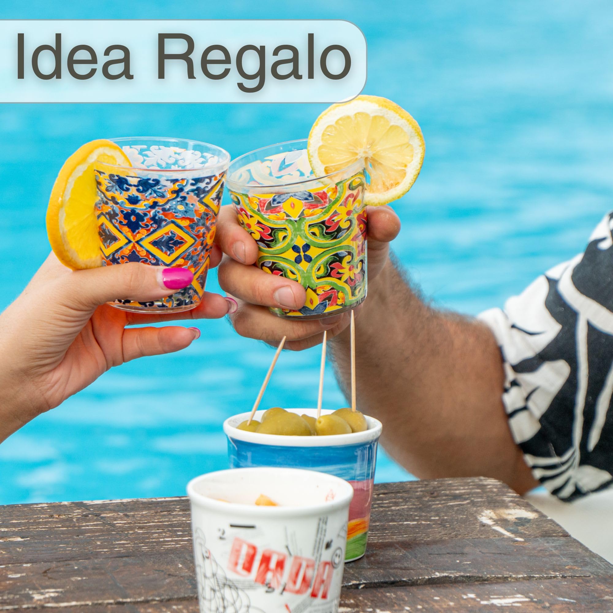 NAMAI - Set 6 Bicchieri Colorati Vetro, 270 ML, Design Unico, Adatti alla Lavastoviglie e Microonde, Vetro Resistente, Colori Vivaci, Idea Regalo, Made In Italy