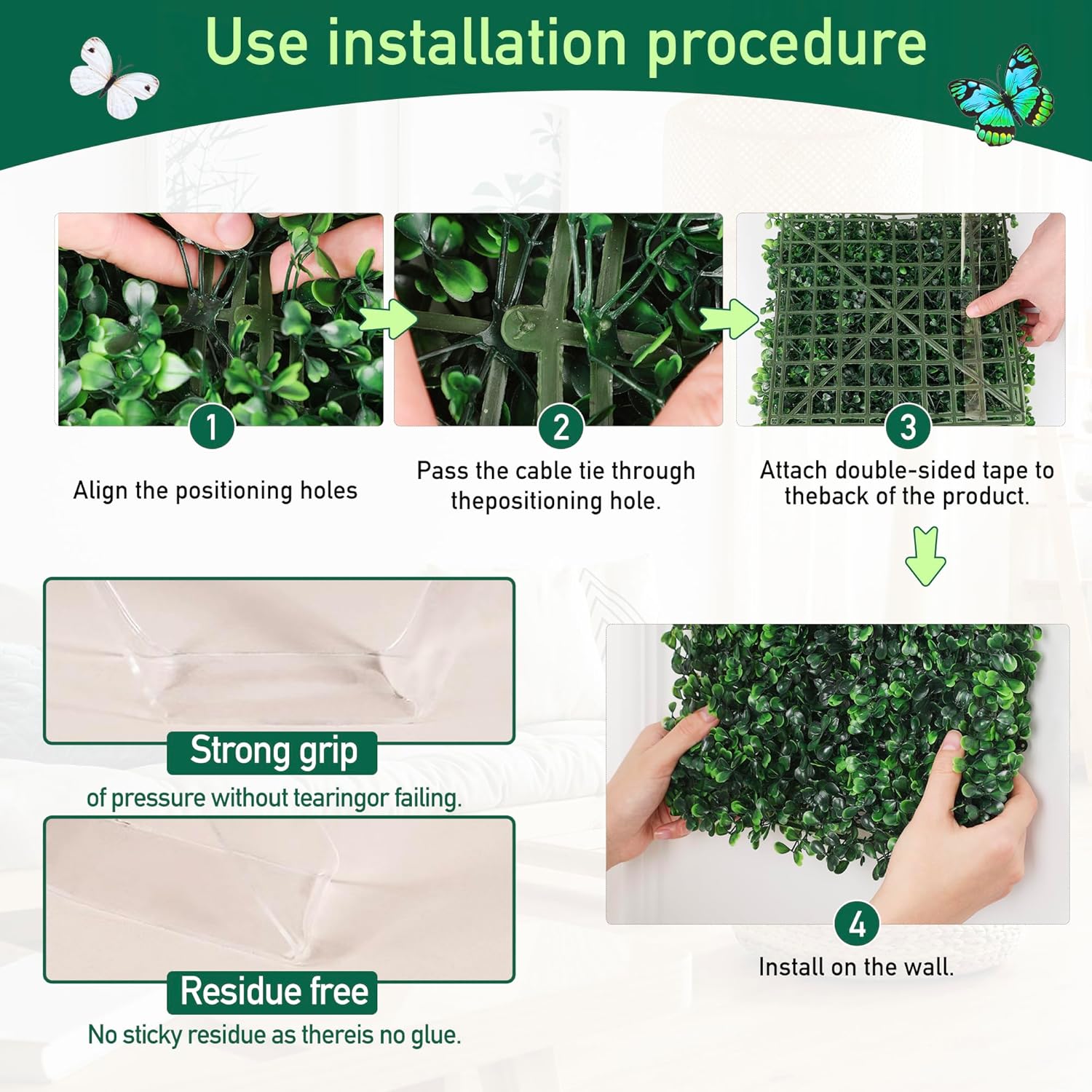 SunnySmil 12Pieces 10” X10” Artificial Grass Wall Panels,Boxwood Hedge Wall Panels,With Double Sided Tape ，Make Installation Easier，for Interior Wall, Backdrop Wall and Indoor Outdoor Plant Wall Decor