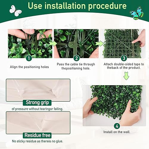 Miniatura 3 de SunnySmil - 12 paneles de pared de césped artificial de 10 x 10 pulgadas, paneles de pared de seto de boj, con cinta de doble cara, facilitan la