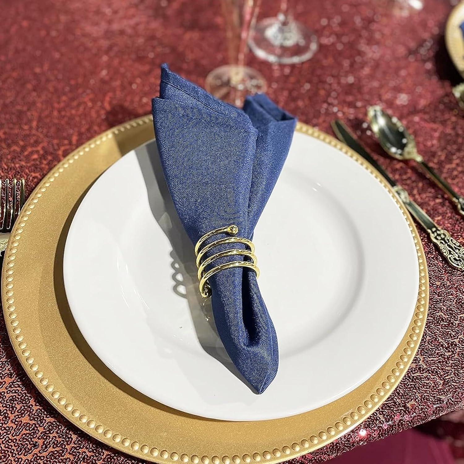 Set of 100 Napkin Rings Metal Gold Round Napkin Ring, Spring Napkin Rings Bulk Dinner Banquet Serviette Decor, Dinning Table Setting for Thanksgiving Christmas Halloween Holiday Wedding Party