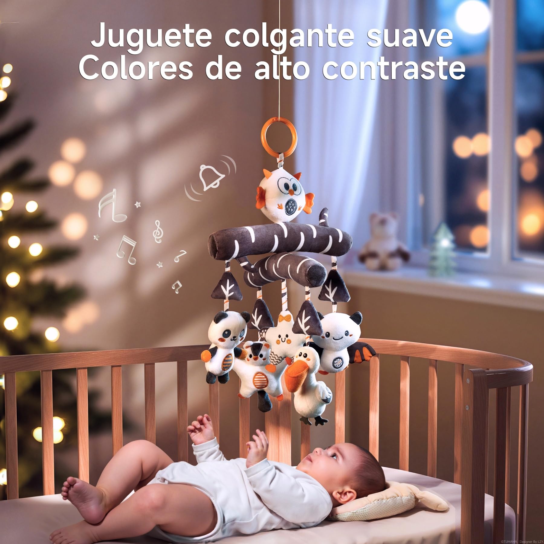 TUMAMA Juguetes Carro Bebes 0 2 3 5 6 9 Meses con Sonido, Blanco y Negro Sonajero Juguete para Bebe, Peluche Animales Colgante Juegos Recien Nacido Niños Niñas Cuna Coche Carrito Cochecitos Regalos