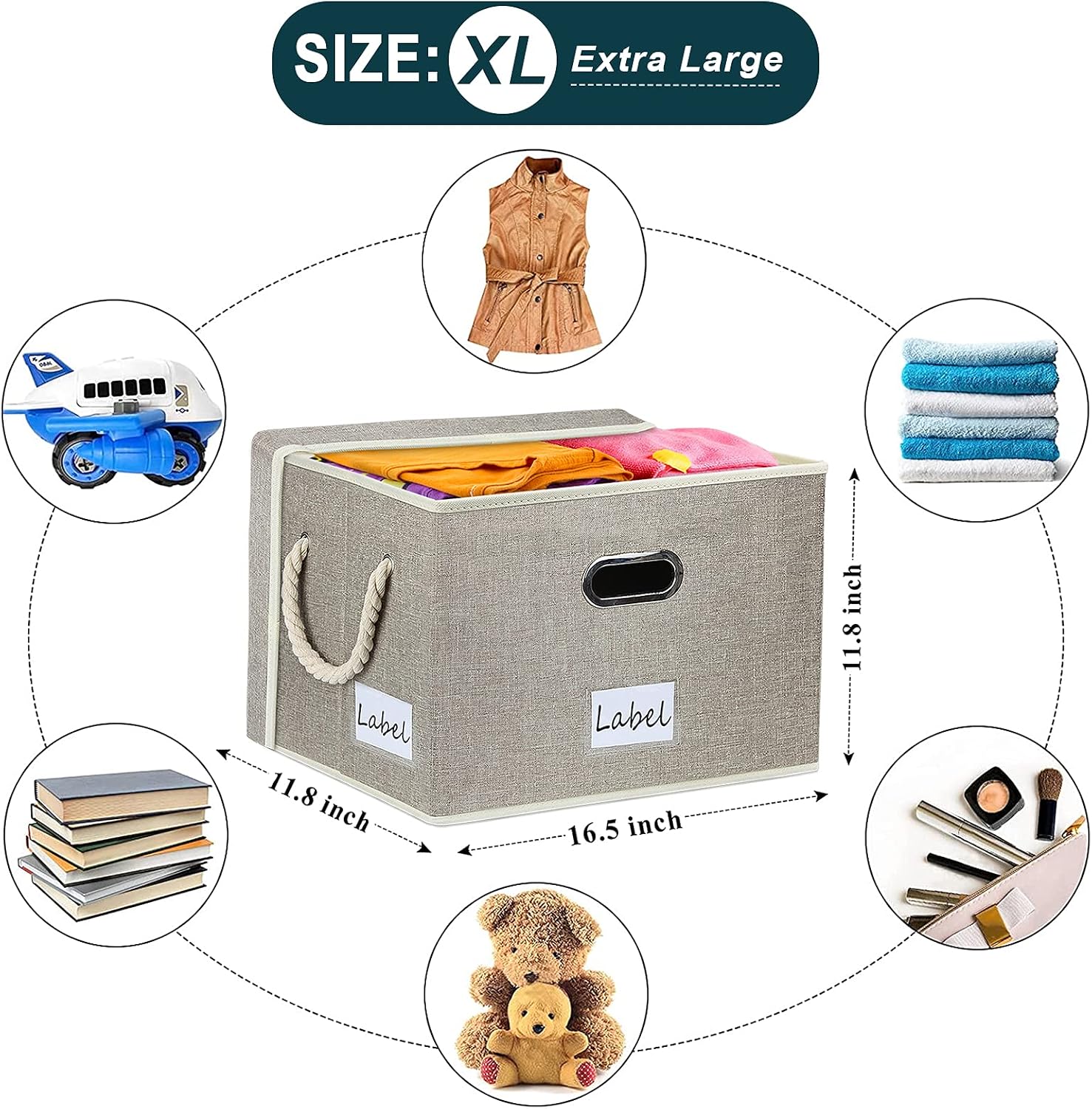 OKBONN Storage Bins with Lids,[2 Pack Extra Large] Collapsible Storage Cubes Decorative Linen Fabric Storage Box Organizer Containers Baskets with Cover for Clothes,Toys,Books,Closet,Shelves,Kids Room,Office