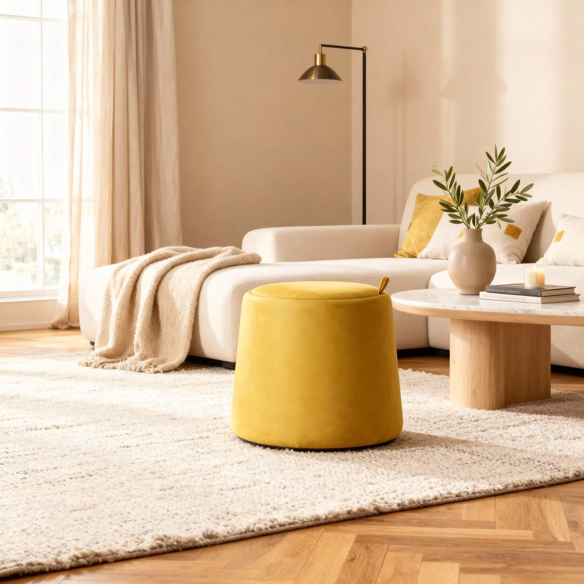 Rebecca Mobili Pouf Contenitore, Sgabello Imbottito, Giallo, struttura in Legno MDF, Imbottito - Misure HxLxP: 42 x 45 x 45 cm - Art. RE7241
