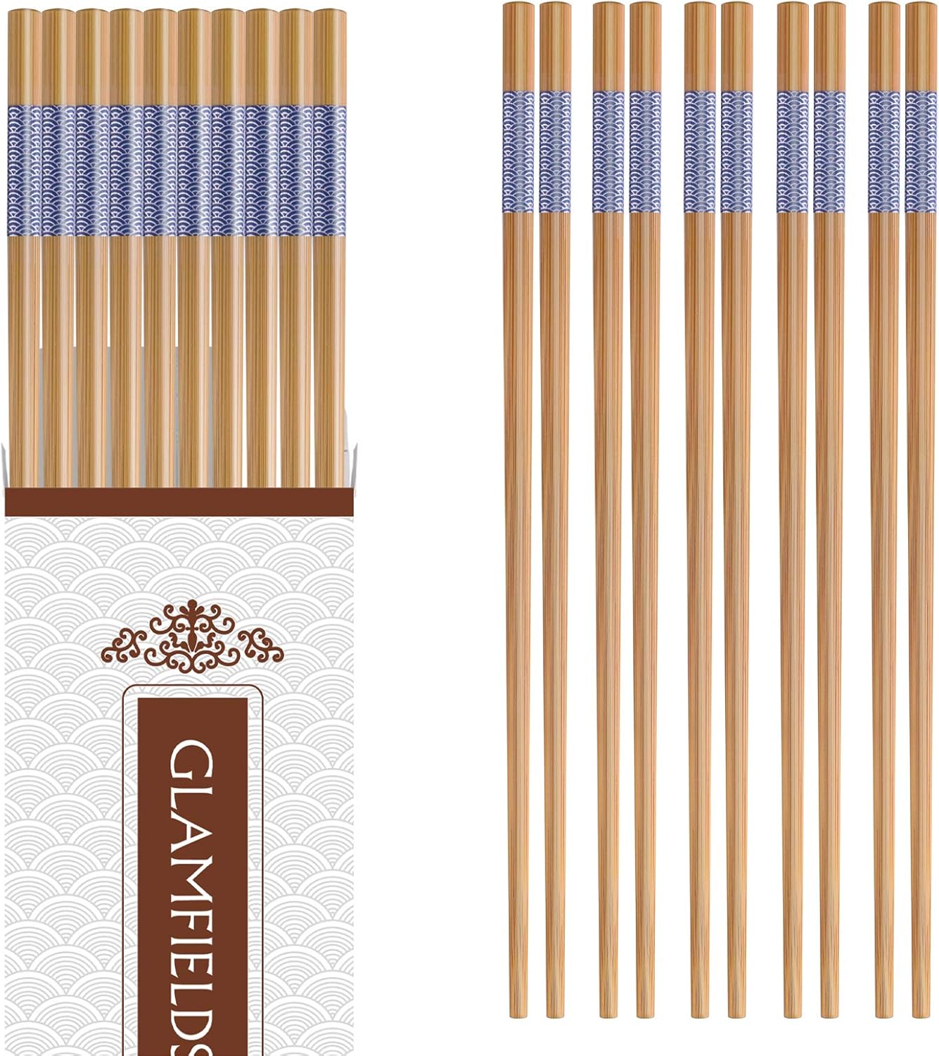  | 10-Pairs Bamboo Chopsticks, GLAMFIELDS Reusable Chopsticks Set Classic Natural Bamboo Chop Sticks Dishwasher Safe 9 1/2 Inches (Cute Cat Drawing): Chopsticks & Chopstick Holders