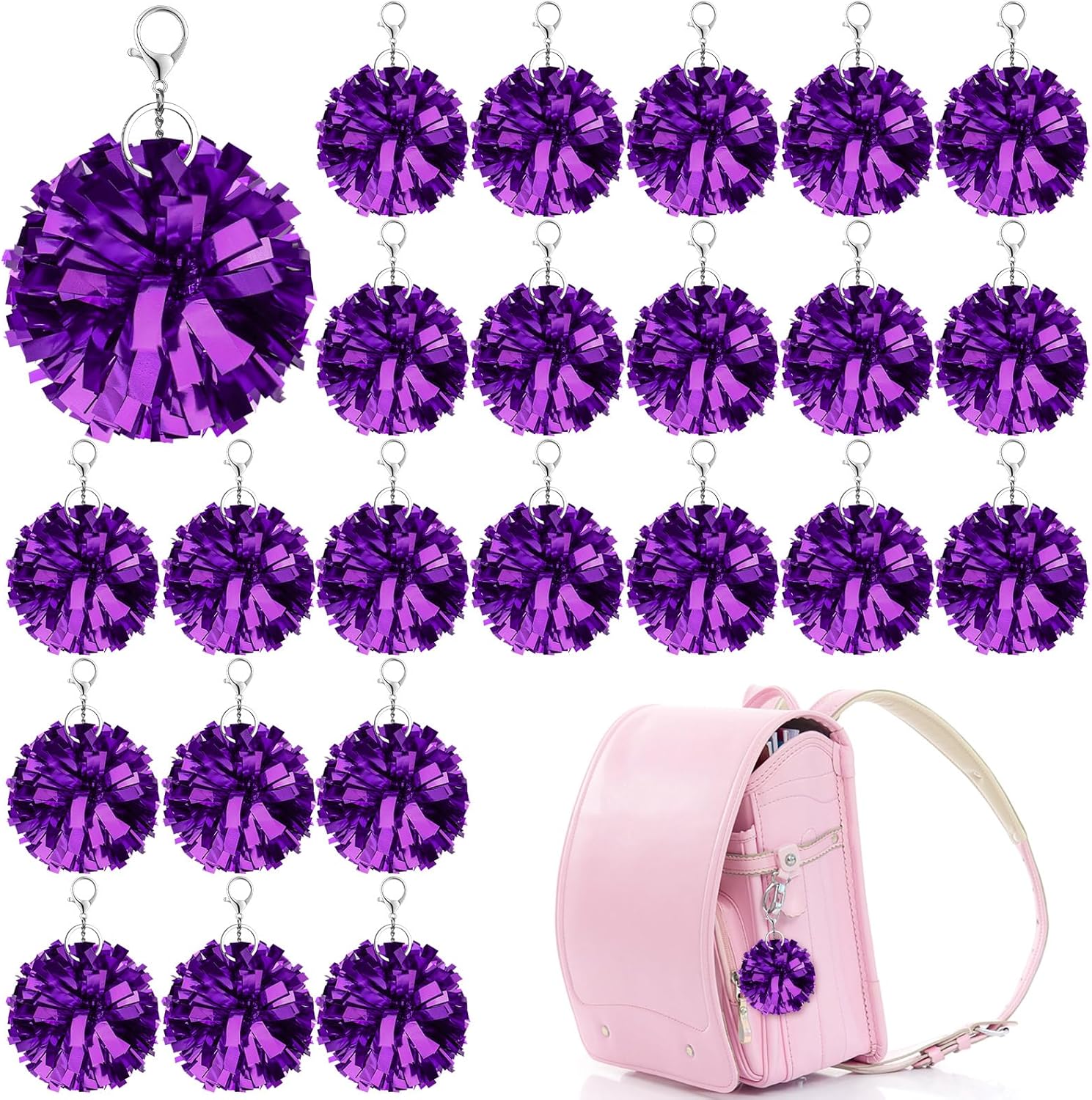 24 Pcs Cheer Pom Pom Keychain Cheerleader Gift Cheering Keyring Camp Team Gift