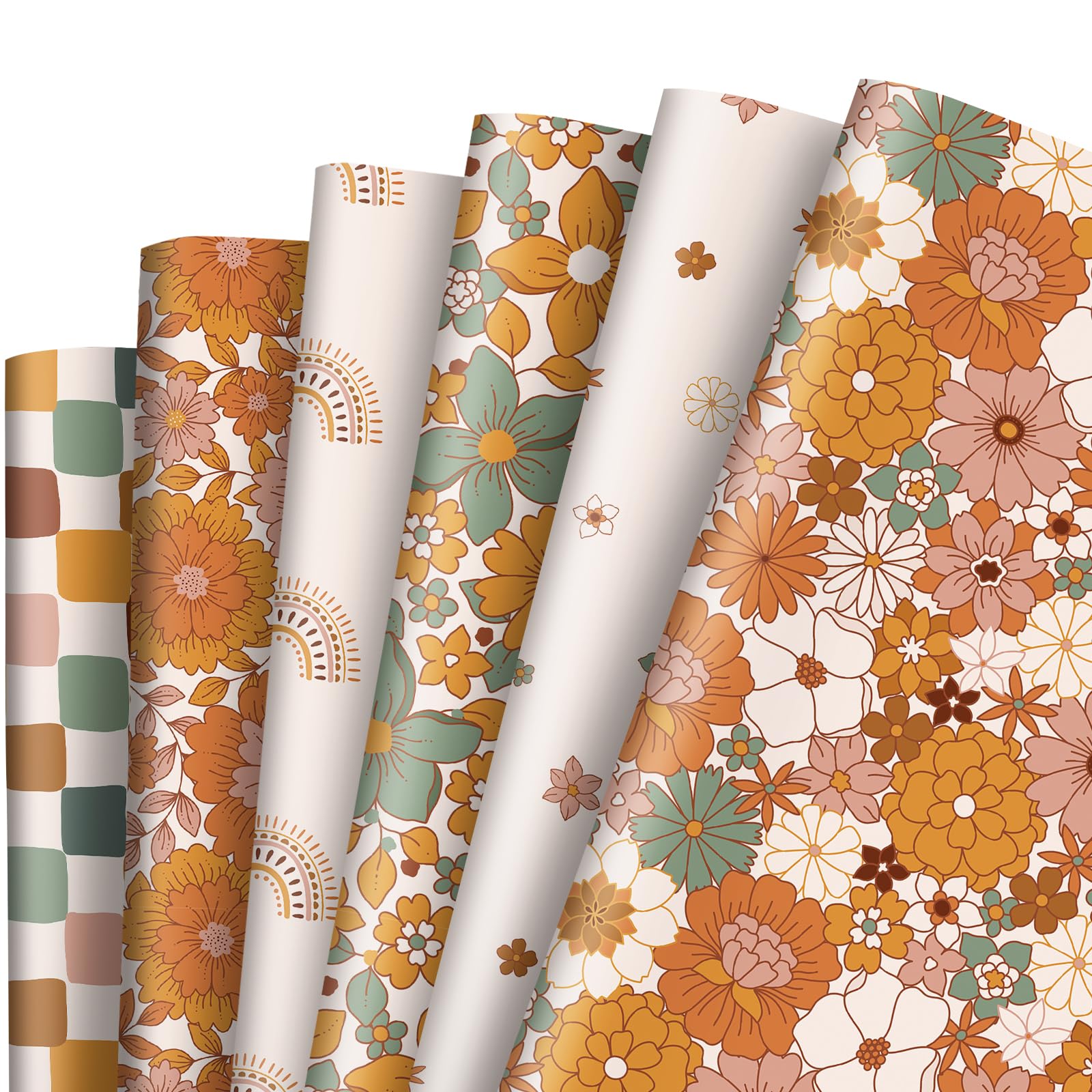 OXYLIPO Boho Wrapping Paper Set - 12 Sheets Butterfly Floral Print Gift Wrap 19.7x27.6 Inches