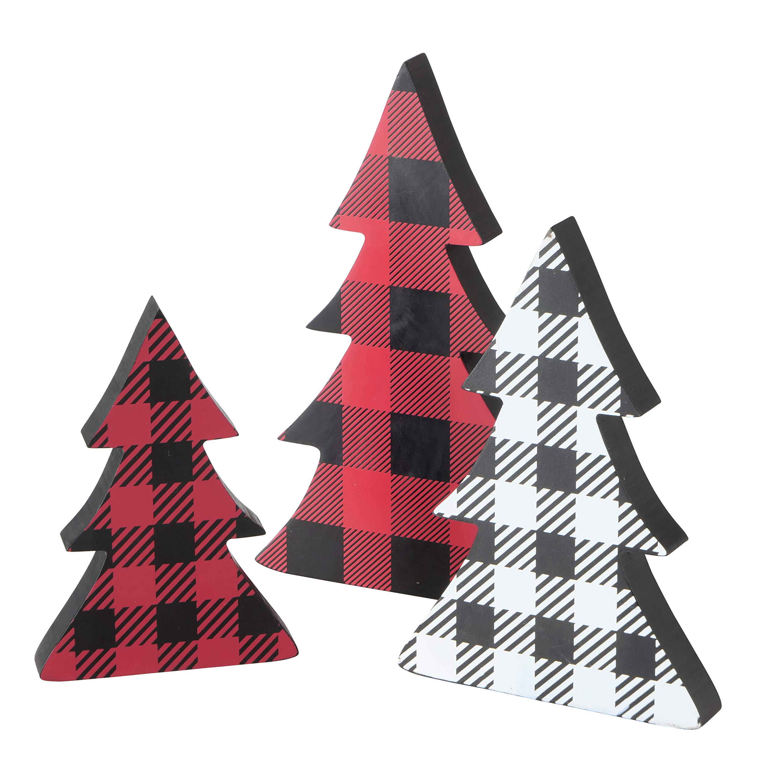 3er Set Holz Tannenbäume 20cm / 25cm / 30cm schwarz Weiss rot kariert Weihnachten BÄUME Schottland Karo Weihnachtsbäume Deko Weihnachtsbaum