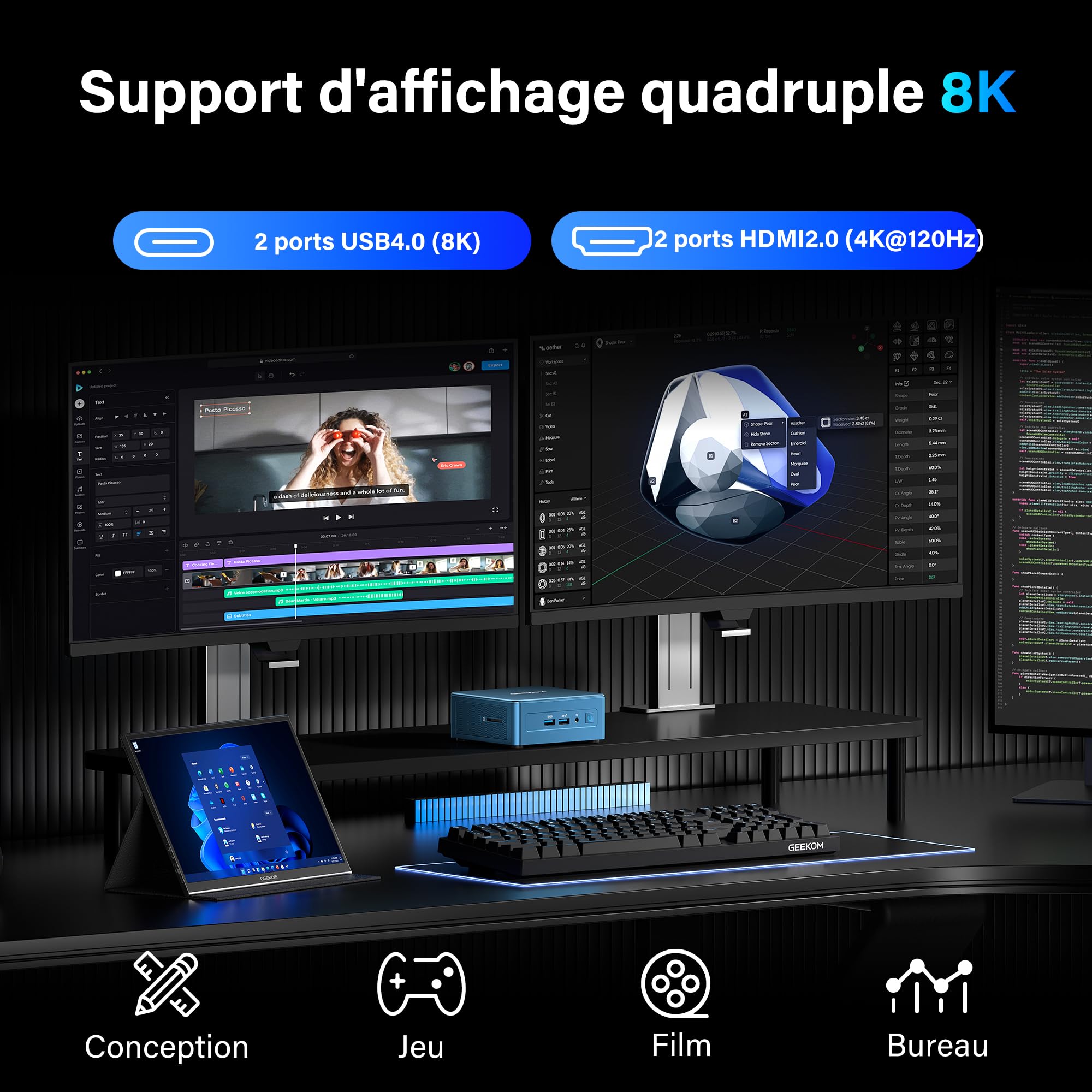 GEEKOM IT12 Mini PC Nouveauté 2026 avec Intel i5-12450H, 16 Go RAM 512 Go SSD (Évolutif), Windows 11 Pro, 8K Quad-Display, 2xUSB4, Lecteur SD, 2.5G LAN, Mini Ordinateur de Bureau -Maison/Professionnel