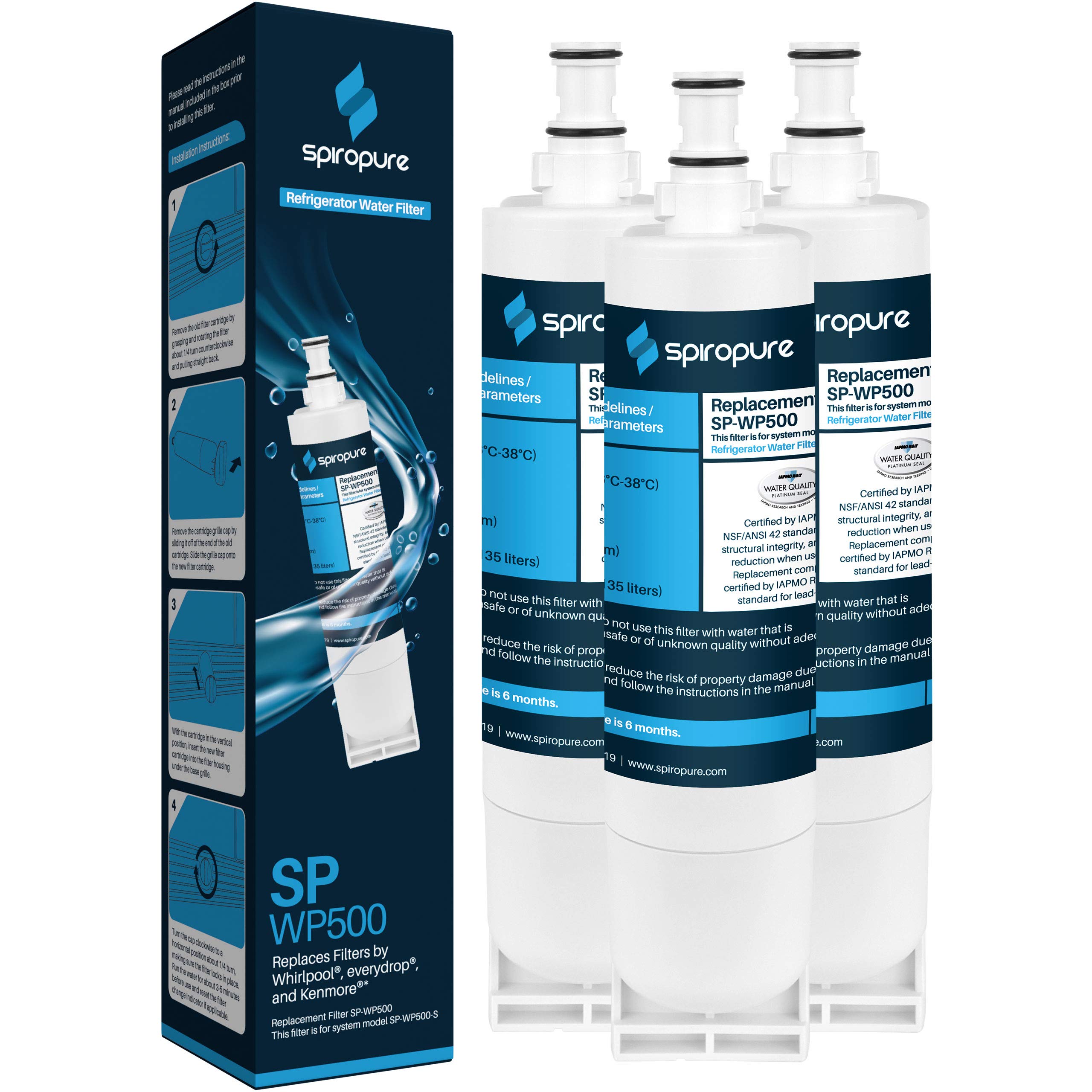 SpiroPure SP-WP500 NSF Certified Refrigerator Water Filter Replacement for 4396508, EDR5RXD1, 9010, 9085, Filter 5, 4396510 (3 Pack)