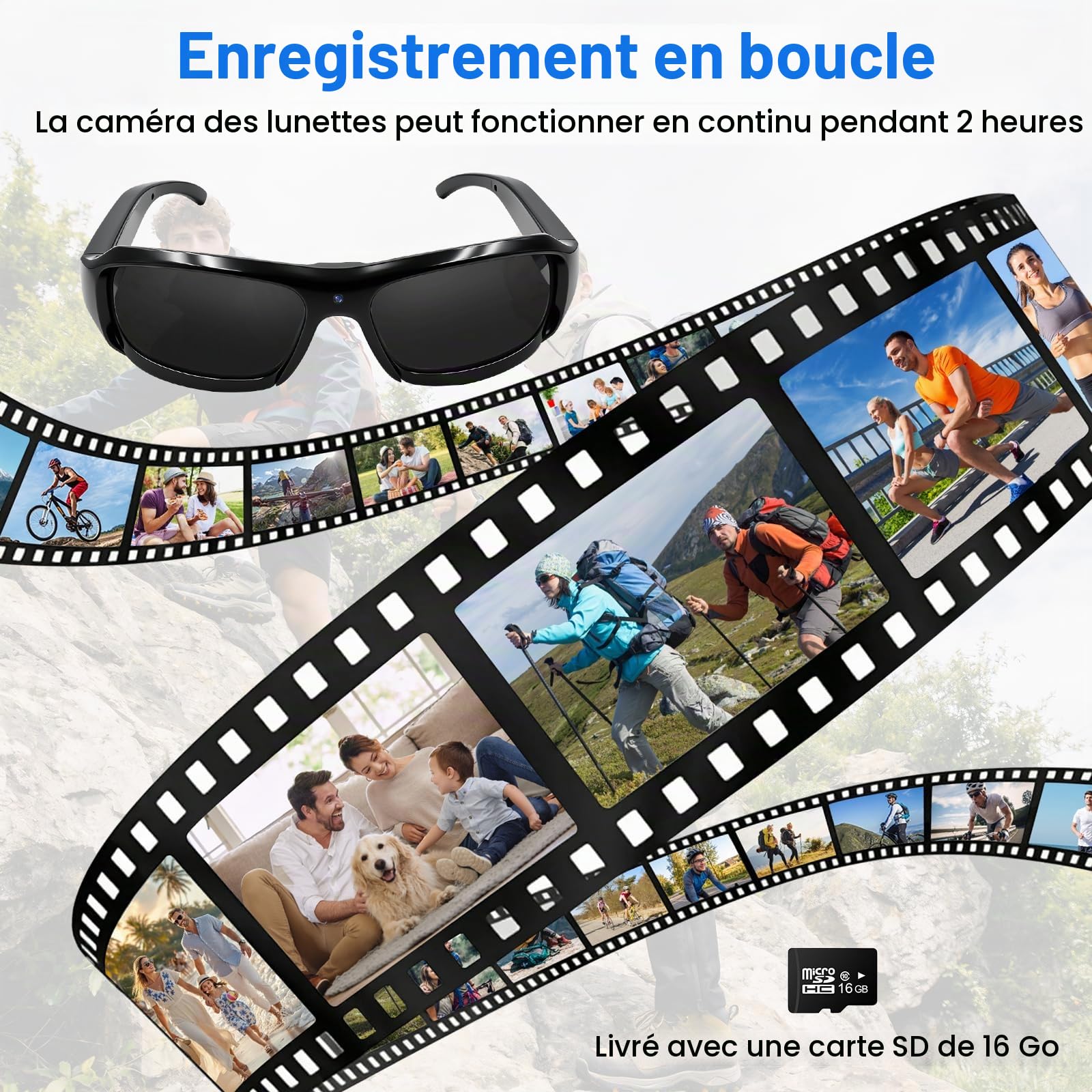 Mini Caméra Espion Cachée Portable,16 Go Camera Lunette Espion de Soleil