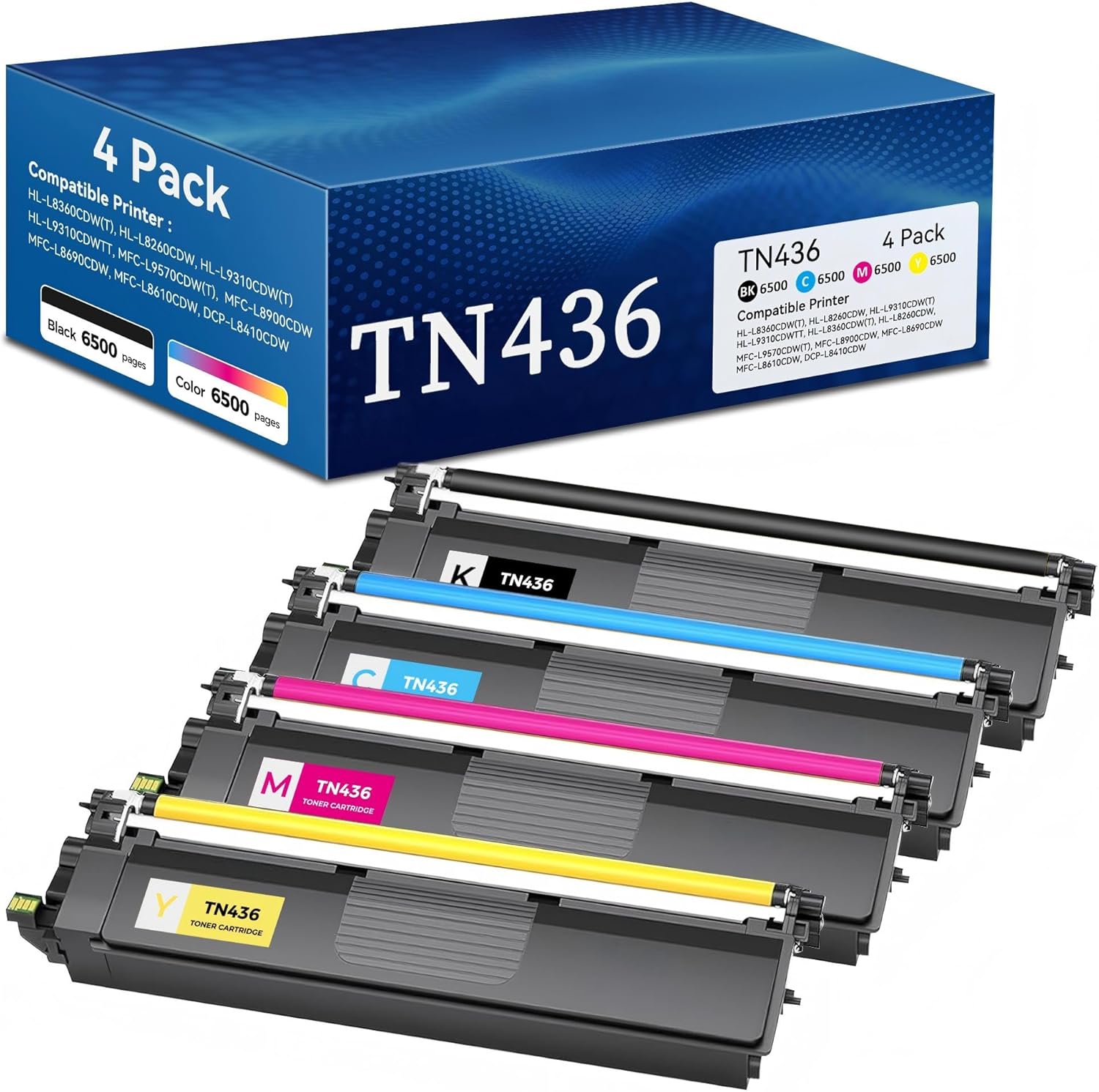 TN436 Toner Cartridge 4 Pack Compatible for Brother TN436 TN-436 TN436BK TN433 TN431 Use with HL-L8260CDW L8360CDW MFC-L8690CDW L8900CDW DCP-L8410CDW Printers (Cyan, Yellow, Magenta, Black, 4 Pack)