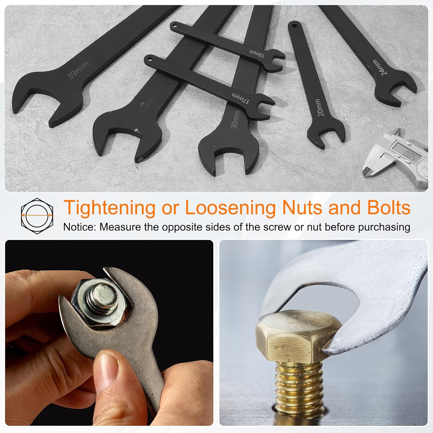 HARFINGTON Single Open End Wrench 40mm Metric 15 Degree Offset Angle U-Shaped Open Ended Spanner Small Flat Head Blackening Wrench with Straight Shank for Automotive Repair Furniture Assembly