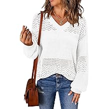Pullover Sweaters for Women Lightweight Fall Fashion Tops Pullover Trendy Crochet Pointelle Sweater