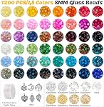 Zefy 48 Couleur 8mm Perles de verre, 1556 Perles rondes Pcs Crackle pour bracelets, perles en cristal coloré et perles d'espacement Kit pour la fabrication de bijoux et DIY Artisans et artisans