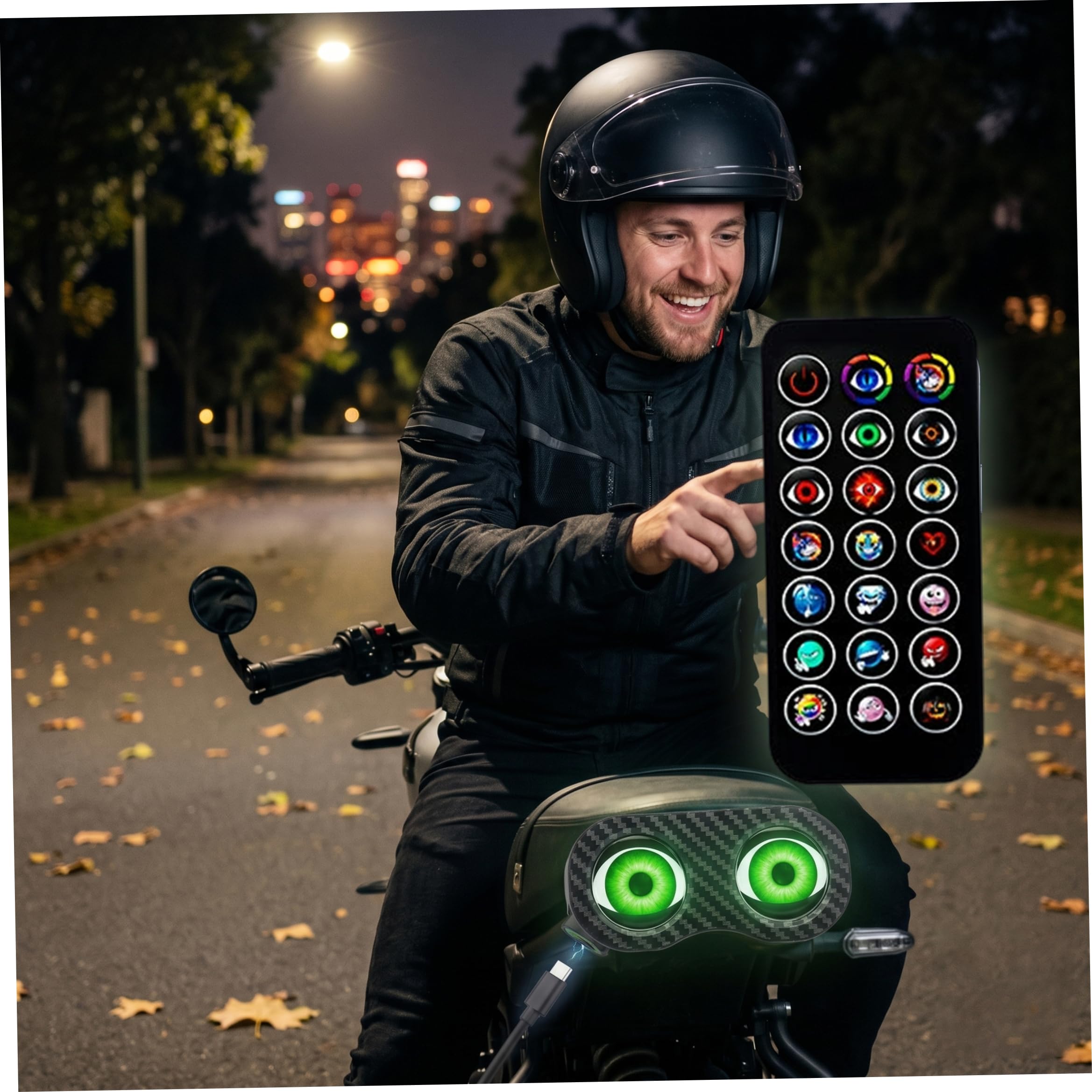 Luces traseras para Bicicleta, luz Trasera LED dinámica con Ojos de Demonio, 85 Modos con Control de aplicación, luz Trasera para Bicicletas Recargable por USB, Verde