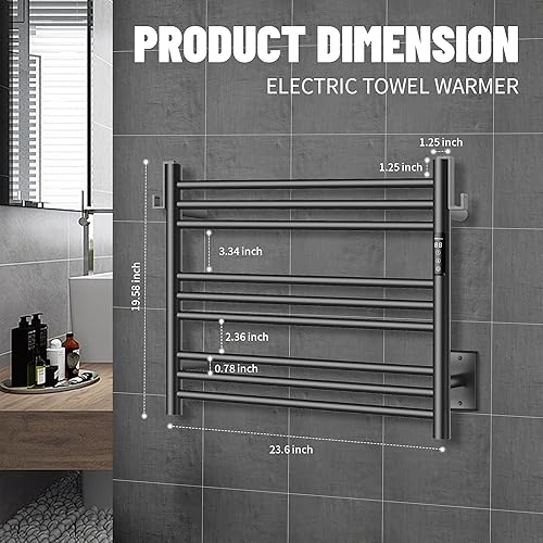 Miniatura 6 de K&KALONZO Calentador de toallas para baño, toallero térmico de 9 bares montado en la pared con temporizador integrado, calentador de toallas