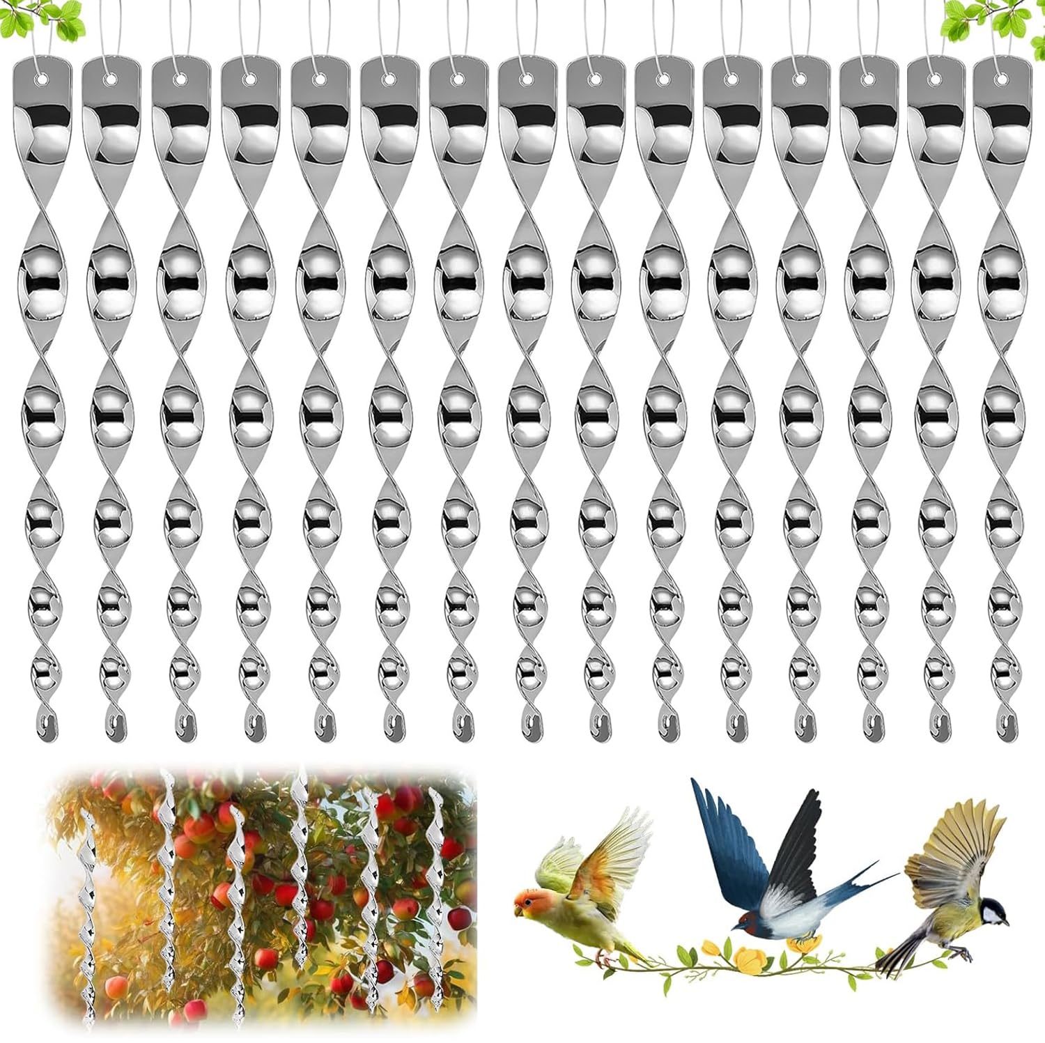 Sazhdmo Silvery Pack Of 15 Wind Spiral Bird Repellent, Silver Reflective Bird Deterrent, Protects House & Property From Birds