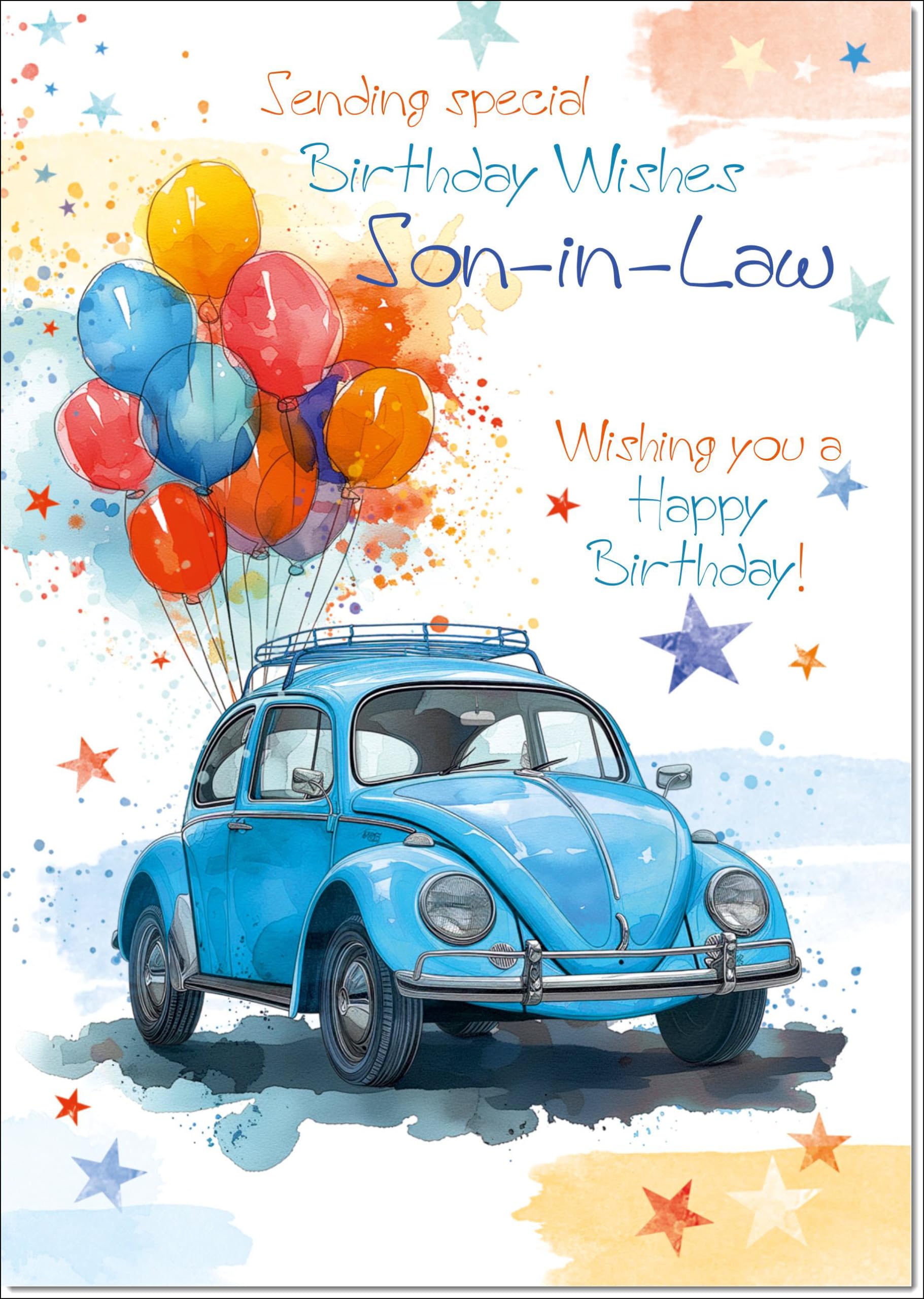 doodlecards Son-in-Law Birthday Card Volkswagen Beetle Large A4 Size with Plain Envelope