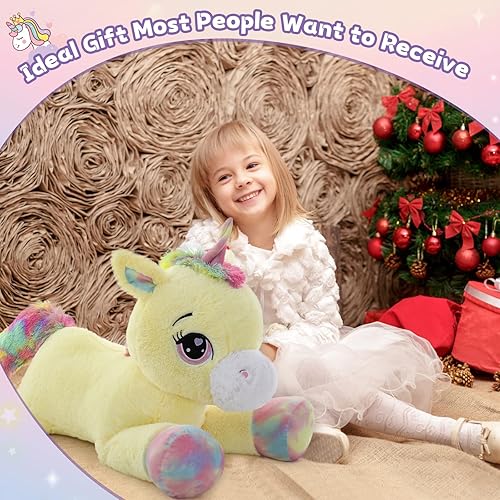 Miniatura 4 de MaoGoLan Almohada de peluche de unicornio grande de 43 pulgadas, almohada de felpa gigante llena de 5.4 libras de algodón, almohada grande de