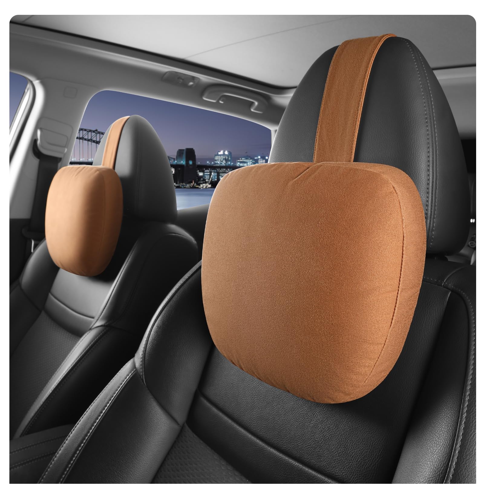 2pce Coussins de Nuque de Voiture pour siège de conducteur, Velours en Microfibre, Polyester à Base de Plantes, épaisseur/Hauteur réglable, 30 x 19 cm, Doublure intérieure remplissable